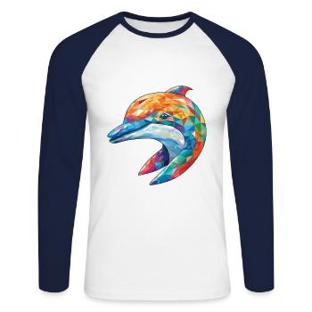 Dolphin Colorful Watercolor Animal Illustration - Unisex Long Sleeve Baseball T-Shirt - white/navy - Front - Nik (191cm)