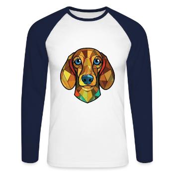 Dackelhund Hund Buntes Aquarell Tierkarikatur - Unisex Baseballshirt langarm - Weiß/Navy - Vorne - Nik (191cm)