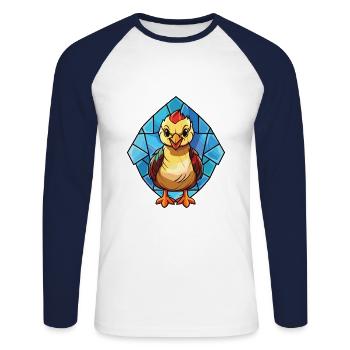 Baby Chicken Colorful Watercolor Animal Cartoon - Unisex Long Sleeve Baseball T-Shirt - white/navy - Front - Nik (191cm)