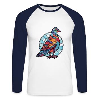 Dove Aquarelle colorée Animal Animal Illustration - T-shirt baseball manches longues Homme - blanc/marine - Devant - Nik (191cm)