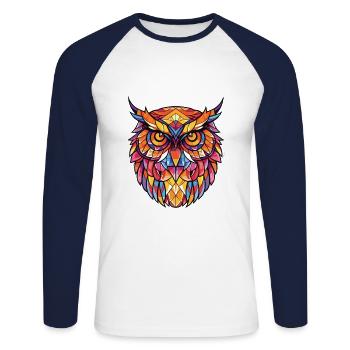 Eule Buntes Aquarell Tier Haustier Illustration - Unisex Baseballshirt langarm - Weiß/Navy - Vorne - Nik (191cm)