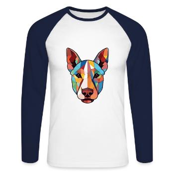 Bullterrier Hund Buntes Aquarell Tier Haustier - Unisex Baseballshirt langarm - Weiß/Navy - Vorne - Nik (191cm)