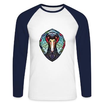 Schwarzer Schwan Bunte Aquarell-Tierillustration - Unisex Baseballshirt langarm - Weiß/Navy - Vorne - Nik (191cm)