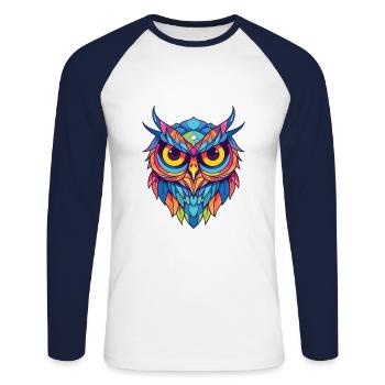 Hibou Aquarelle colorée Animal Animal Illustration - T-shirt baseball manches longues Homme - blanc/marine - Devant - Nik (191cm)