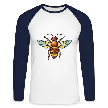 Biene Buntes Aquarell Tier Haustier Illustration - Unisex Baseballshirt langarm - Weiß/Navy - Vorne - Nik (191cm)