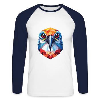 Oiseau coloré Aquarelle Animal Animal Illustration - T-shirt baseball manches longues Homme - blanc/marine - Devant - Nik (191cm)