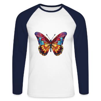 Schmetterling Bunte Aquarell-Tierillustration - Unisex Baseballshirt langarm - Weiß/Navy - Vorne - Nik (191cm)