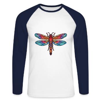 Dragonfly Colorful Watercolor Animal Illustration - Unisex Long Sleeve Baseball T-Shirt - white/navy - Front - Nik (191cm)