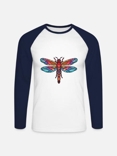 Libelle Bunte Aquarell-Tierillustration - Unisex Baseballshirt langarm - Weiß/Navy