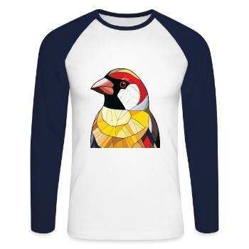 Chardonneret coloré aquarelle Illustration animale - T-shirt baseball manches longues Homme - blanc/marine - Devant - Nik (191cm)