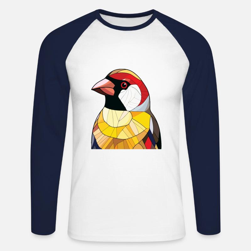 Stieglitz Buntes Aquarell Tier Illustration - Unisex Baseballshirt langarm - Weiß/Navy