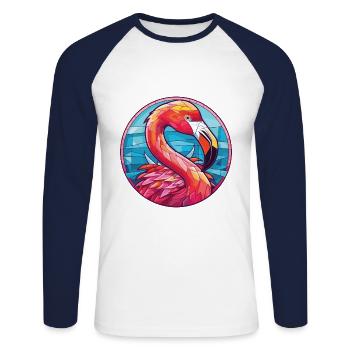 Flamingo Bunte Aquarell-Tierillustration - Unisex Baseballshirt langarm - Weiß/Navy - Vorne - Nik (191cm)