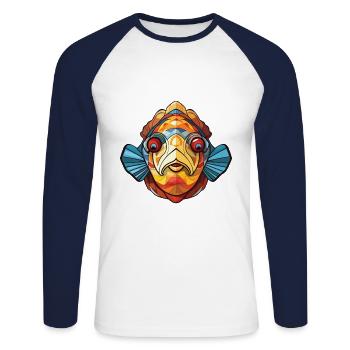 Flounder Fish Colorful Watercolor Animal Cartoon - Unisex Long Sleeve Baseball T-Shirt - white/navy - Front - Nik (191cm)