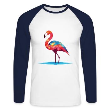 Flamingo Bunte Aquarell-Tierillustration - Unisex Baseballshirt langarm - Weiß/Navy - Vorne - Nik (191cm)