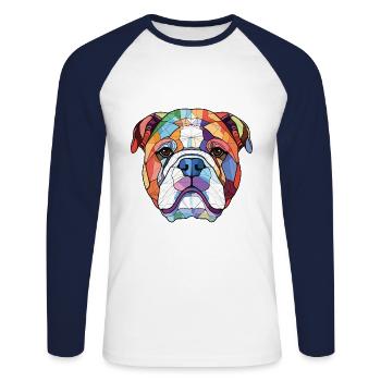 Englische Bulldogge Hund Buntes Aquarell Tier - Unisex Baseballshirt langarm - Weiß/Navy - Vorne - Nik (191cm)