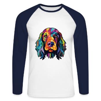 English Cocker Spaniel Dog Colorful Watercolor Pet - T-shirt baseball manches longues Homme - blanc/marine - Devant - Nik (191cm)