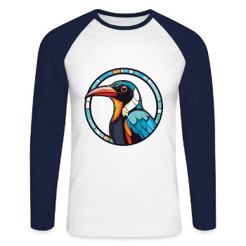 Magpie Aquarelle colorée Animal Animal Illustration - T-shirt baseball manches longues Homme - blanc/marine - Devant - Nik (191cm)