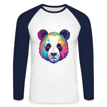 Panda Colorful Watercolor Animal Pet Illustration - Unisex Long Sleeve Baseball T-Shirt - white/navy - Front - Nik (191cm)