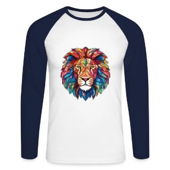 Lion Aquarelle colorée Animal Animal Illustration - T-shirt baseball manches longues Homme - blanc/marine - Devant - Nik (191cm)