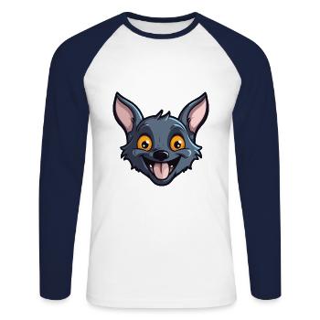 Fledermaus-Cartoon-Kawaii-Aquarell-Illustration - Unisex Baseballshirt langarm - Weiß/Navy - Vorne - Nik (191cm)