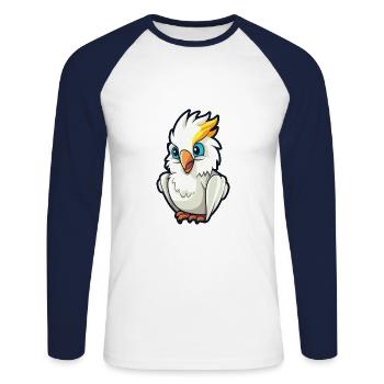 Cockatoo Cartoon Kawaii Aquarelle Illustration - T-shirt baseball manches longues Homme - blanc/marine - Devant - Nik (191cm)