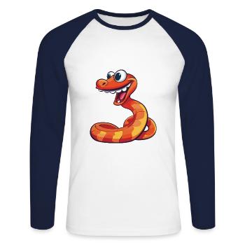 Cobra Cartoon Kawaii Aquarelle Illustration - T-shirt baseball manches longues Homme - blanc/marine - Devant - Nik (191cm)