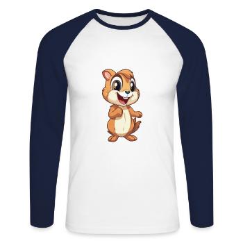 Chipmunk Cartoon Kawaii Aquarelle Illustration - T-shirt baseball manches longues Homme - blanc/marine - Devant - Nik (191cm)
