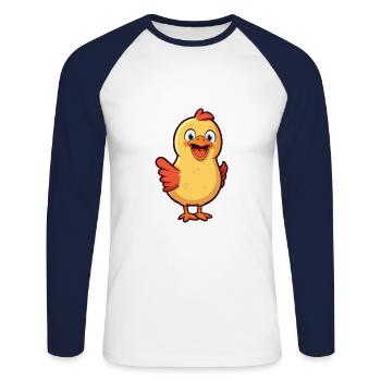 Chicken Cartoon Kawaii Watercolor Illustration - Unisex Long Sleeve Baseball T-Shirt - white/navy - Front - Nik (191cm)