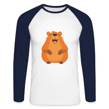 Capybara Cartoon Kawaii Aquarelle Illustration - T-shirt baseball manches longues Homme - blanc/marine - Devant - Nik (191cm)