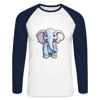 Elefantenkarikatur Kawaii Aquarellillustration - Unisex Baseballshirt langarm - Weiß/Navy - Vorne - Nik (191cm)
