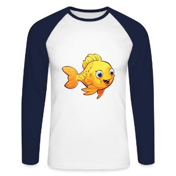 Fish Cartoon Kawaii Watercolor Illustration - Unisex Long Sleeve Baseball T-Shirt - white/navy - Front - Nik (191cm)
