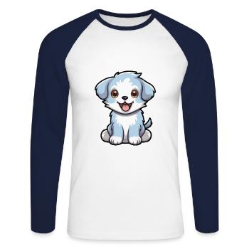 bébé chien Dessin animé Kawaii Aquarelle Illustration - T-shirt baseball manches longues Homme - blanc/marine - Devant - Nik (191cm)