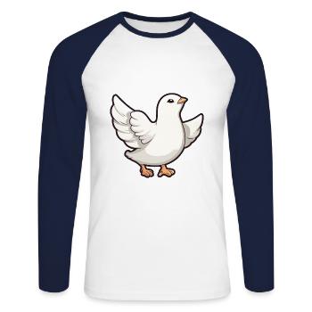 Dove Cartoon Kawaii Aquarelle Illustration - T-shirt baseball manches longues Homme - blanc/marine - Devant - Nik (191cm)