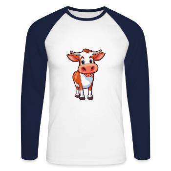 Cow Cartoon Kawaii Watercolor Illustration - Unisex Long Sleeve Baseball T-Shirt - white/navy - Front - Nik (191cm)