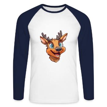 Deer Cartoon Kawaii Watercolor Illustration - Unisex Long Sleeve Baseball T-Shirt - white/navy - Front - Nik (191cm)