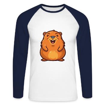 Beaver Cartoon Kawaii Watercolor Illustration - Unisex Long Sleeve Baseball T-Shirt - white/navy - Front - Nik (191cm)
