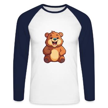 Bear Cartoon Kawaii Watercolor Illustration - Unisex Long Sleeve Baseball T-Shirt - white/navy - Front - Nik (191cm)