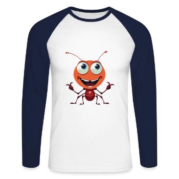 Ant Cartoon Kawaii Watercolor Illustration - Unisex Long Sleeve Baseball T-Shirt - white/navy - Front - Nik (191cm)
