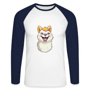 Alpaca Cartoon Kawaii Watercolor Illustration - Unisex Long Sleeve Baseball T-Shirt - white/navy - Front - Nik (191cm)