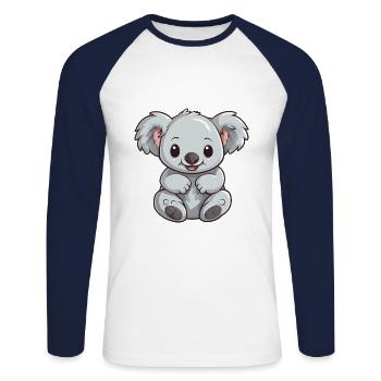 Koala Cartoon Kawaii Aquarelle Illustration - T-shirt baseball manches longues Homme - blanc/marine - Devant - Nik (191cm)