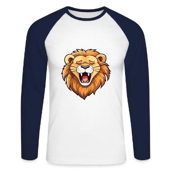 Lion Cartoon Kawaii Aquarelle Illustration - T-shirt baseball manches longues Homme - blanc/marine - Devant - Nik (191cm)
