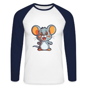 Mouse Cartoon Kawaii Watercolor Illustration - Unisex Long Sleeve Baseball T-Shirt - white/navy - Front - Nik (191cm)