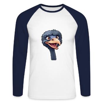 Straußenkarikatur Kawaii Aquarellillustration - Unisex Baseballshirt langarm - Weiß/Navy - Vorne - Nik (191cm)