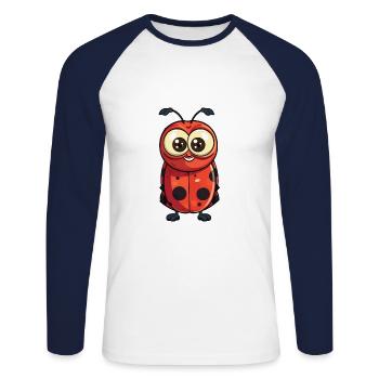 Ladybug Cartoon Kawaii Watercolor Illustration - Unisex Long Sleeve Baseball T-Shirt - white/navy - Front - Nik (191cm)