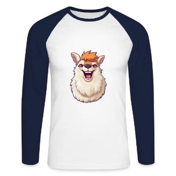 Llama Cartoon Kawaii Watercolor Illustration - Unisex Long Sleeve Baseball T-Shirt - white/navy - Front - Nik (191cm)