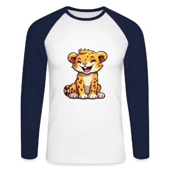 Leopard Cartoon Kawaii Watercolor Illustration - Unisex Long Sleeve Baseball T-Shirt - white/navy - Front - Nik (191cm)