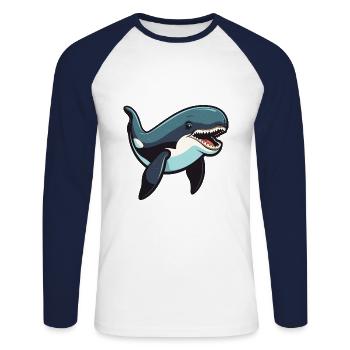 Orca Cartoon Kawaii Watercolor Illustration - Unisex Long Sleeve Baseball T-Shirt - white/navy - Front - Nik (191cm)