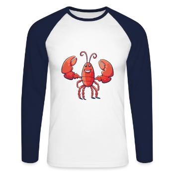 Lobster Cartoon Kawaii Watercolor Illustration - Unisex Long Sleeve Baseball T-Shirt - white/navy - Front - Nik (191cm)