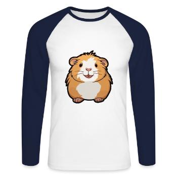 Cochon d’Inde Cartoon Kawaii Aquarelle Illustration - T-shirt baseball manches longues Homme - blanc/marine - Devant - Nik (191cm)