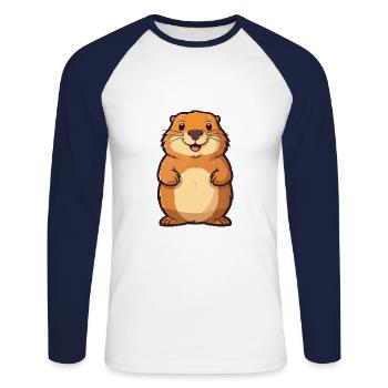 Murmeltier-Karikatur-Kawaii-Aquarell-Illustration - Unisex Baseballshirt langarm - Weiß/Navy - Vorne - Nik (191cm)